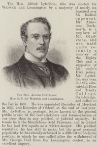 Szanowny Alfred Lyttelton, nowy poseł do Warwick i Leamington (grawerunek) autorstwa English School