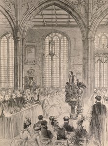 Izba Gmin uczestnicząca w państwowym nabożeństwie jubileuszowym w kościele St. Margarets w Westminster, z The Illustrated London News, 28 maja 1887 r. autorstwa English School