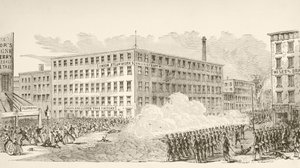 Incydent na Second Avenue podczas zamieszek poborowych w Nowym Jorku w lipcu 1863 r. (litho) autorstwa English School