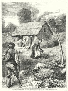 Pracowity Navvy powracający do swojego "bezczynszowego" domu (grawerunek) autorstwa English School