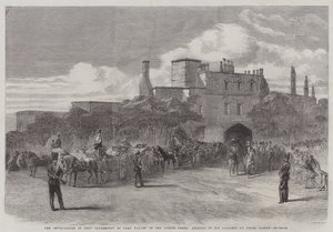 Instalacja Lorda Palmerstona jako Lorda Wardena Cinque Ports, przybycie Jego Lordowskiej Mości w Dover Castle (grawerowanie) autorstwa English School