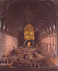Wnętrze Westminster Hall, 1834 (rycina kolorowa) autorstwa English School