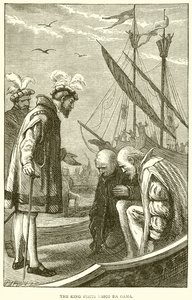 Król odwiedza Vasco da Gama autorstwa English School