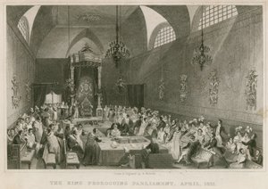 Król przedłużający parlament, w Izbie Lordów, kwiecień 1831 autorstwa English School