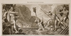 The Landing of Julius Caesar, ilustracja z David Hume The History of England, wyd. R. Bowyer, Londyn, 1812 r. autorstwa English School