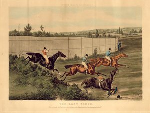 Ostatni płot, reprezentujący ostatnią przeszkodę, która odbyła się na torze wyścigowym Hippodrome, Kensington, Londyn