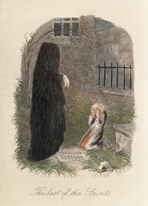 The Last of the Spirits, ilustracja do Opowieści wigilijnej Karola Dickensa (1812-70) 1843 (kolorystyka) autorstwa English School