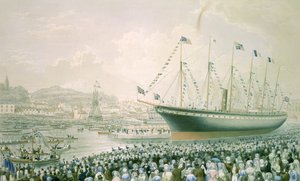 Wodowanie parowca „Wielka Brytania” w Bristolu, 9 lipca 1843, ok. 1843 (kolor lito) autorstwa English School