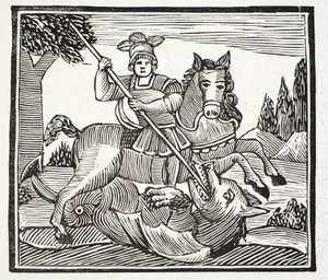 Życie i śmierć św. Jerzego, szlachetnego czempiona Anglii, ilustracja z książki Chap-books of the Eighteenth Century Johna Ashtona, wyd. 1882 autorstwa English School