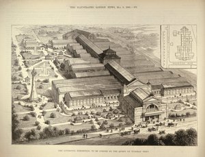 Wystawa w Liverpoolu, która ma zostać otwarta przez królową, z The Illustrated London News, 5 sierpnia 1886 r autorstwa English School