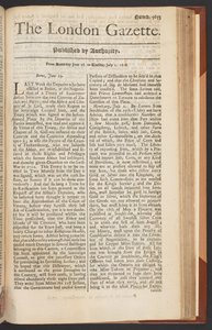 The London Gazette, nr 5655, s. 1, 28 czerwca 1718 (druk) autorstwa English School