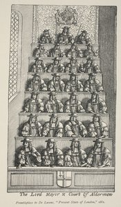 Lord Mayor and Court Of Aldermen, frontispis z De Launes Angliae Metropolis, 1681 autorstwa English School