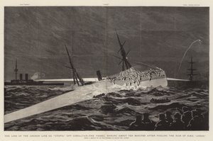 Utrata linii kotwicy SS „Utopia” u wybrzeży Gibraltaru, statek zatonął około dziesięciu minut po uszkodzeniu barana HMS „Anson” (rycina) autorstwa English School