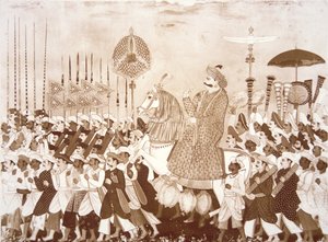 Wódz Mahratty Tulsaji z Tanjore (kolor litho) autorstwa English School