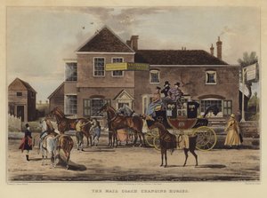 The Mail Coach Change Horses (kolorowy grawerunek) autorstwa English School