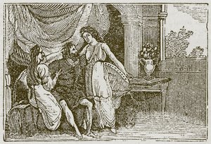 Mężczyzna i jego dwie żony (rycina) autorstwa English School