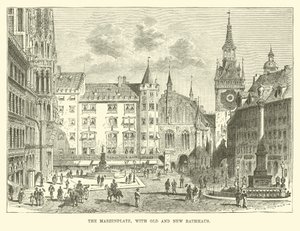 Marienplatz ze starym i nowym ratuszem autorstwa English School