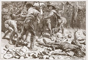 Męczeństwo Konstantyna z Samosaty, ilustracja z „Historii protestantyzmu” Jamesa Aitkena Wylie (1808-1890), wyd. 1878 (grawerowanie) autorstwa English School