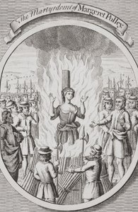 Męczeństwo Margeret Polley w Tunbridge, z "The Burning of the Martyrs", opublikowanego w 1741 r. (litografia) autorstwa English School