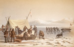 Spotkanie w Wellington Channel, 14 czerwca 1851, ilustracja z Podróży do Baffins Bay i Barrow Straits..., 1852 (ręcznie kolorowana grawerunek) autorstwa English School
