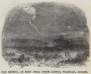 Meteor widziany w pobliżu zamku Corfe, Wareham, Dorset (rycina) autorstwa English School