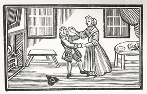 Metoda, którą zastosowała Meg, aby jeden z wikariuszy zapłacił swój wynik, ilustracja z książki Chap-books of the Eighteenth Century autorstwa Johna Ashtona, wyd. 1882 autorstwa English School