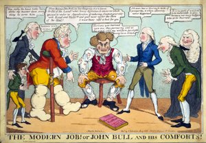 Nowoczesna praca! Albo John Bull i jego pociechy!, wyd. 1816 (ręcznie kolorowane grawerowanie) autorstwa English School