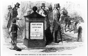Nowa skrzynka pocztowa na rogu Fleet Street i Farringdon Street, z The Illustrated London News, 24 marca 1855 autorstwa English School