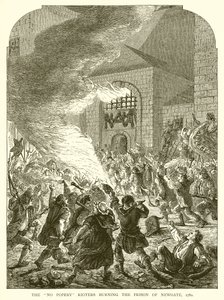 Buntownicy o zakaz papiestwa palący więzienie Newgate, 1780 r autorstwa English School