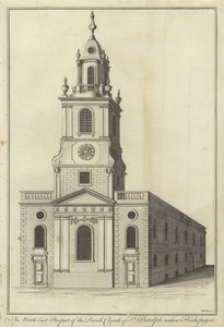 North East Prospect kościoła parafialnego St Botolph bez Bishopsgate, Londyn autorstwa English School