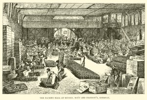 Pakowanie-Hala w panowie Moet i Chandon, Epernay (grawerowanie) autorstwa English School