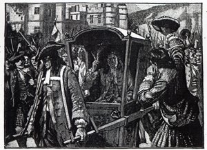 Lud Edynburga eskortujący księcia Hamiltona do Pałacu Holyrood w 1706 r. autorstwa English School