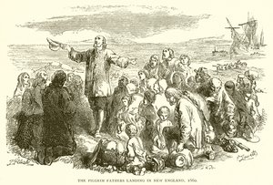 Ojcowie pielgrzymi lądujący w Nowej Anglii, 1660 autorstwa English School