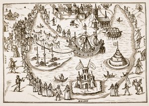 The Pond at Elvetham podczas wizyty królowej Elżbiety, z The Honorable Entertainment podarowanego Queens Majestie in Prgresse w Elvetham w Hampshire przez Right Honble hrabiego Hertford, 1591 ( autorstwa English School