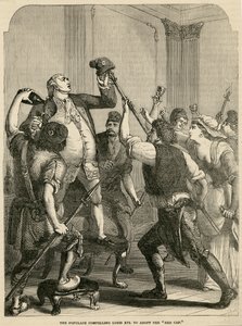 Ludność zmusza Ludwika XVI do przyjęcia czerwonej czapki, 1792 autorstwa English School