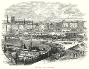 Port w Barcelonie (grawerunek) autorstwa English School