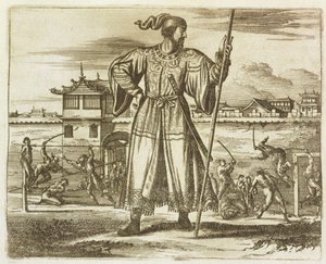 Naczelny generał armii chińskiej, ilustracja z opisu ambasad w Chinach, 1690 autorstwa English School