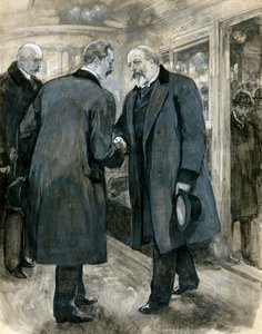 Książę Walii witający cesarza niemieckiego, stacja Charing Cross, 20 stycznia 1901 (wc na papierze) autorstwa English School