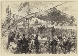 Książę Walii na falochronie w Holyhead, otwierając Nowy Port Schronienia (rycina) autorstwa English School