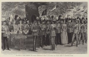 Książę Walii wręcza medale jubileuszowe żołnierzom indyjskim i kolonialnym w Pałacu Buckingham (lit) autorstwa English School