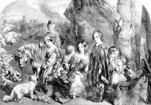 Królowa i jej dzieci w Windsor Great Park, z „Illustrated London News”, 1852 autorstwa English School