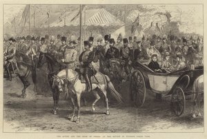 Królowa i szach perski na przeglądzie w Windsor Great Park (rycina) autorstwa English School