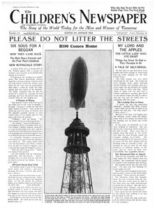 Sterowiec R100 wraca do domu, pierwsza strona „Gazety Dziecięcej”, luty 1930 (druk gazetowy)