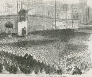 Wielebny Charles Haddon Spurgeon wygłasza kazanie z okazji Dnia Upokorzenia w Kryształowym Pałacu autorstwa English School