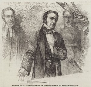 Szanowny W E Gladstone wmurował kamień węgielny pod budowę szkoły w Golden-Lane (rycina) autorstwa English School