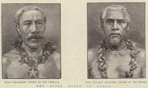 Rywalizujący królowie Samoa (rycina) autorstwa English School