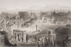 Forum Romanum ze Wzgórza Kapitolińskiego w Rzymie, rycina A. Willmore autorstwa English School