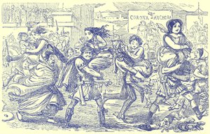 The Romans Walking off with the Sabine Women, ilustracja z The Comic History of Rome autorstwa Gilberta Abbotta a Becketta, opublikowana ok. 1850 r. (obraz ulepszony cyfrowo) autorstwa English School