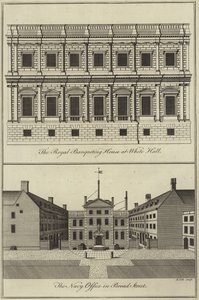 Royal Banqueting House w Whitehall i Biuro Marynarki Wojennej na Broad Street w Londynie autorstwa English School