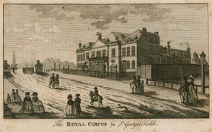 Cyrk Królewski w St Georges Fields, Surrey, w pobliżu Obelisku autorstwa English School